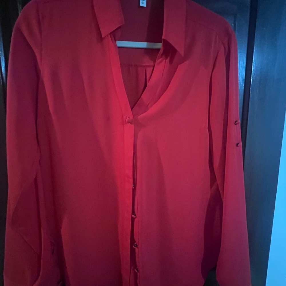 Express Vibrant Red Long Sleeve Office Chic Business Casual Sexy Librarian